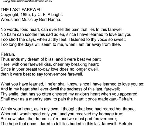 Old Time Song Lyrics For 46 The Last Farewell