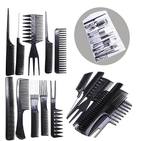 10pcs Black Multifunction Pro Salon Hair Styling Barbers Brush Combs