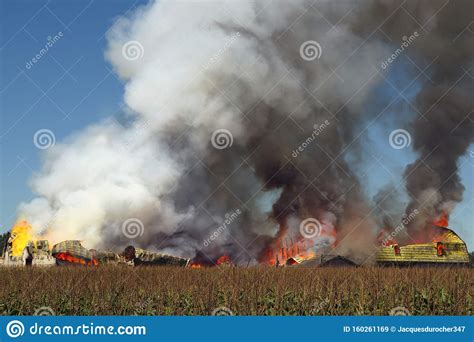 Smoke Fire Explosion Flame Farm Destruction Disaster Stock Image