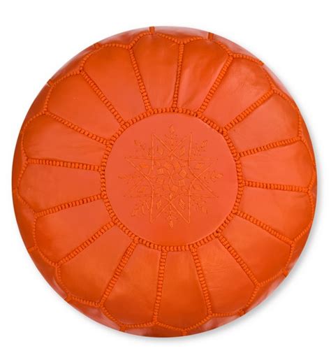 Leather Pouffe Orange Free Shipping Poufs And Pillows