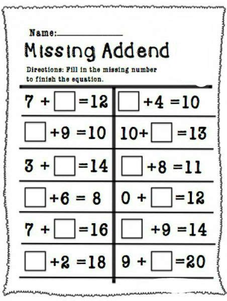 Missing addends worksheet