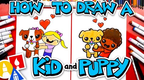 How To Draw A Kid Hugging A Puppy Art For Kids Hub