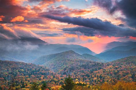 Fall Colors During A Sunset In Western Nc On The Blue