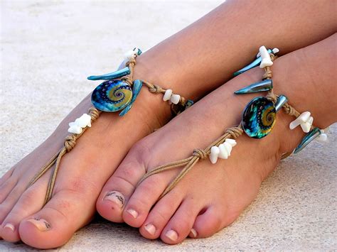 Barefoot Sandals Barefoot Beach Jewelry Blue Seashells Hippie Sandals