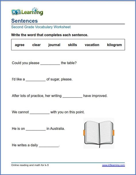 Sentences Worksheets For Grade 2 K5 Learning Vocabulary Worksheets