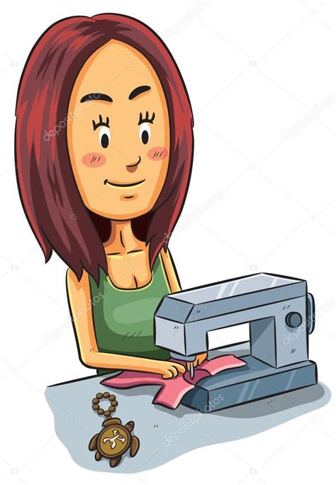 Cartoon Woman Sewing Cartoon Girl Sewing — Stock Vector © H4nk 44783493