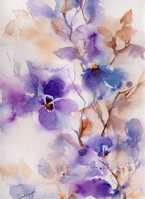 Purple Flowers Original Watercolor Painting Watercolour Art Modern