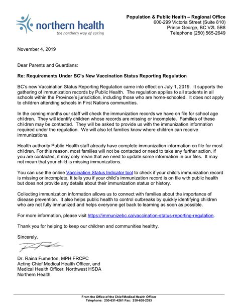 Vaccination Reporting Letter Gw Carlson Elementary