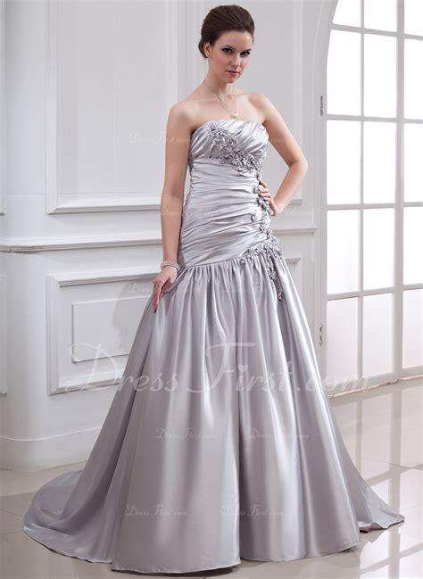 A Lineprincess Strapless Court Train Charmeuse Wedding Dress With