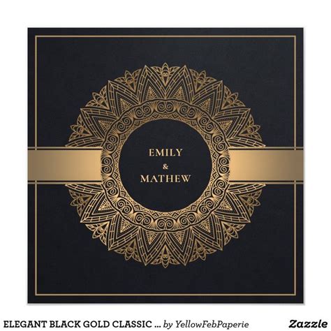 Elegant Black Gold Classic Ornate Mandala Wedding Invitation Zazzle