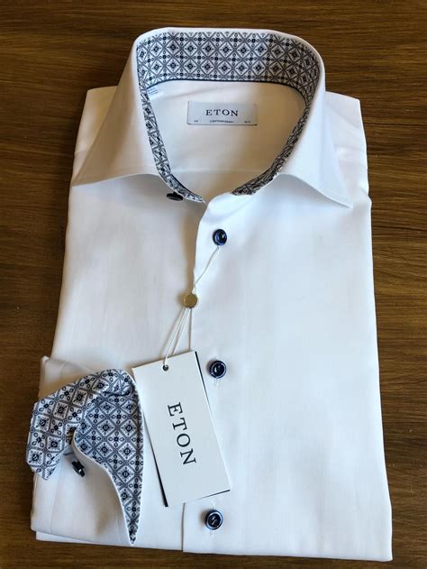 White Eton Shirt With Contrasting Collars And Cuffs Available At