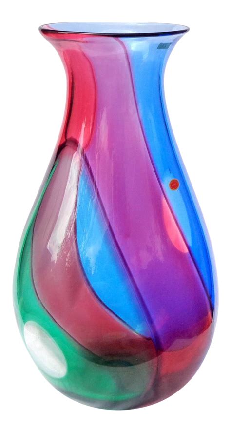 Seguso Murano Signed Vintage Sommerso Blue Red Green Carnevale Italian Art Glass Flower Vase