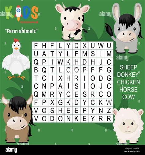 Educational Game For Word Search Puzzle Kids Farm Animals Learning