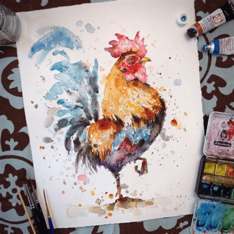 Watercolor Rooster Rooster Painting Rooster Art Watercolor Paintings