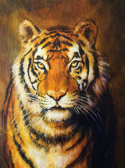 Tiger Head Color Oil Painting On Canvas Painting By Jozef Klopacka