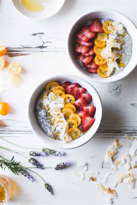 Chia Pudding Breakfast Bowls With Kumquats Berries And Lavender Honey