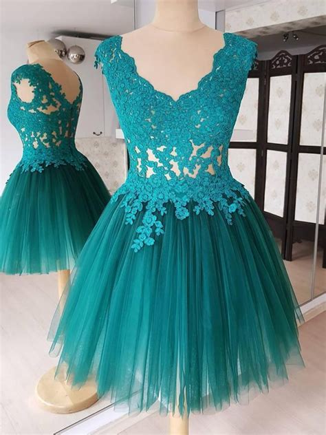 delicate tulle v neck neckline cap sleeves a line homecoming dresses hd122 blue lace prom