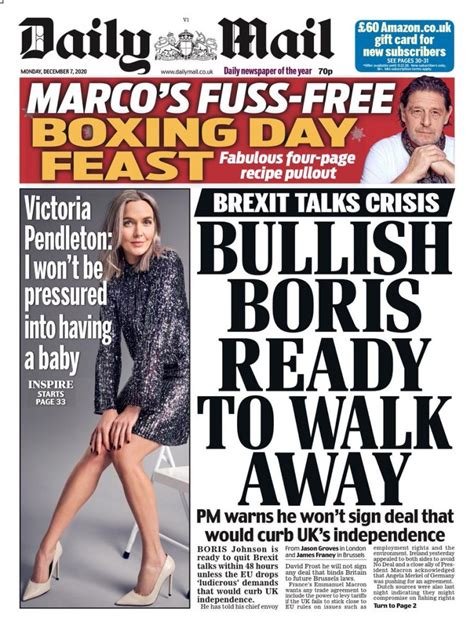 Daily Mail Front Page 7th Of December 2020 Tomorrows Papers Today