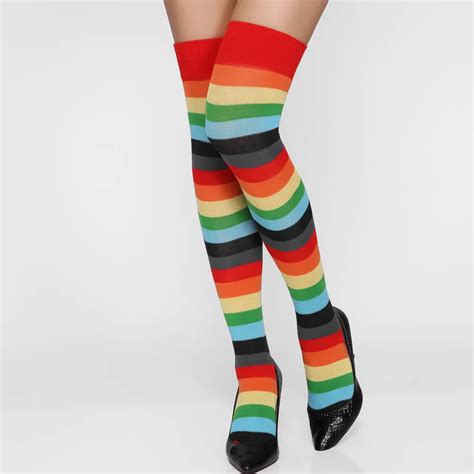 Buy Lovely Cotton Over Knee Socks Rainbow Colorful High Thigh Ladies Long Women