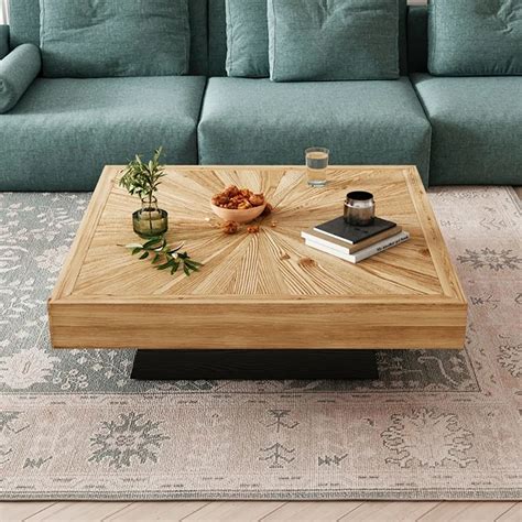 Modern Square Coffee Table With Wooden Top Black And Natural