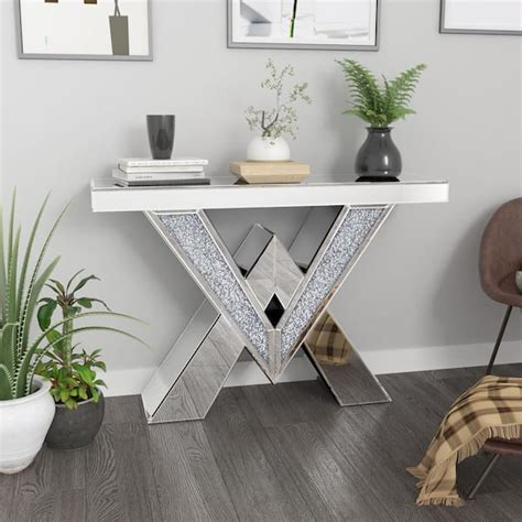 kohros 47 in silver standard rectangle glass console table with 2 piece mxfu903 the home depot