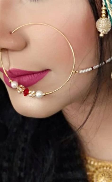 Indian Nath Nose Ring Bridal Fashion Jewelry Nose Jewelry Gold Fashion Necklace