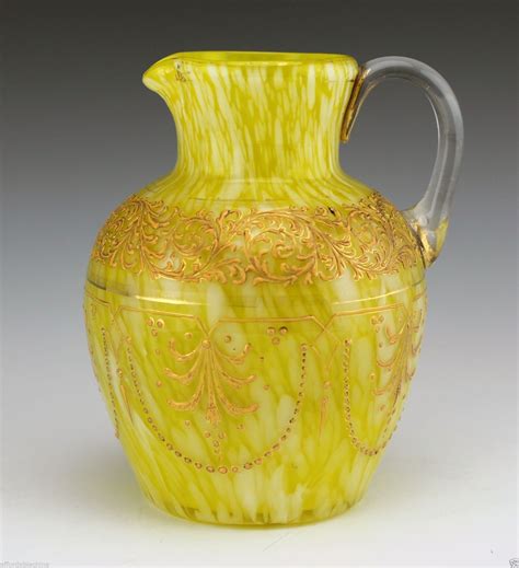 Moser Glass Lemon Gold Gilt Pitcher Lalique Joseph Art Nouveau Art Deco Moser Glass Bohemia