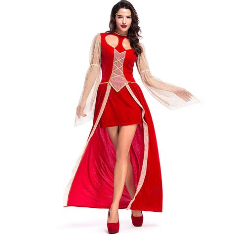 Adult Women Red Sexy Queen Ball Gown Dress Costume For Halloweenstage Performanceparty