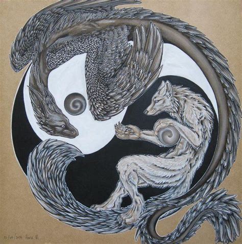 White Wolf And Black Dragon Circling Each Other In The Yin Yang Symbol