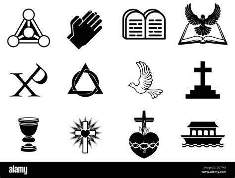 Christianity Icons And Symbols Including Dove Chi Ro Praying Hands
