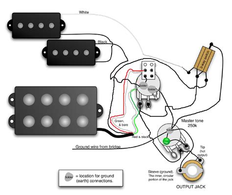 It shows the components of the circuit as simplified shapes, and the power and signal contacts in the middle of the devices. P-bass + musicman humbucker wiring diagram question | TalkBass.com