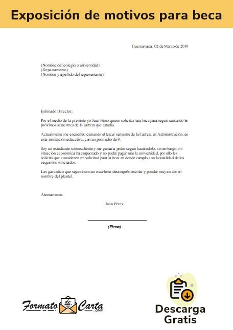 Carta De Exposición De Motivos Para Beca  Thomas Rivera Ejemplo de Carta