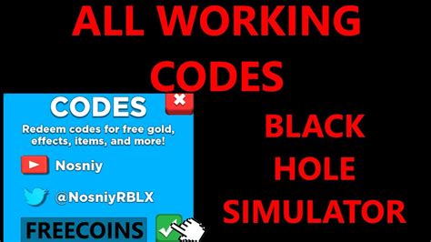 Here's a look at a list of all the currently available codes All working Roblox Black Hole Simulator codes😱 - YouTube