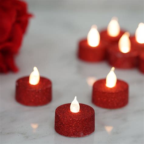 Red Glitter Flameless Led Candles Battery Operated Tea Light Candles