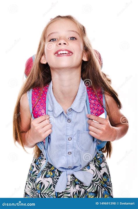 Portrait Of Cute Smiling Happy Little School Girl Child Teenager With