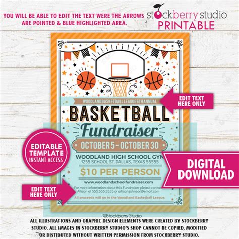 Basketball Fundraiser Flyer Printable Tournament School Pto Etsy