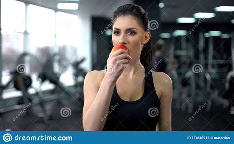 Sport Female Eating Apple After Workout Balanced Nutrition Active