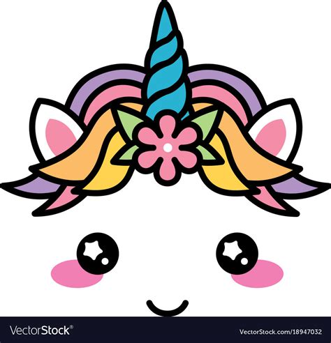 Kawaii Cute Unicorn Face Rainbow Pastel Color Vector Image