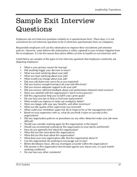 Hr Sample Exit Interview Questions