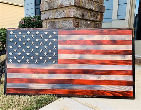 Large 21x39 Wooden Framed American Flag Wall Art Hand Etsy American