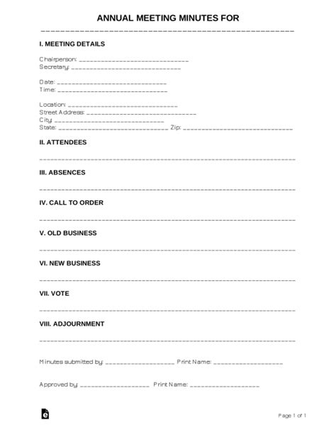 Free Annual Meeting Minutes Template Sample Word Pdf Eforms Riset