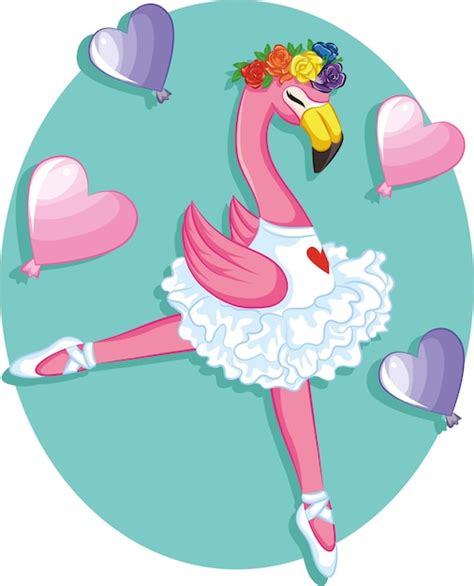 Premium Vector Cute Ballerina Ballet Flamingo With Flowers And Love