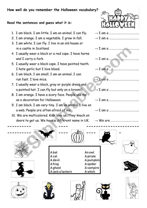 Halloween Vocabulary Guessing Game Esl Worksheet By Kauvray Lavenant