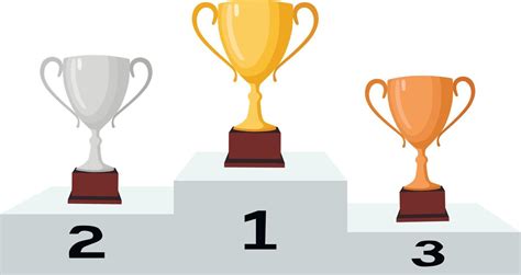 Winners Podium With Gold Silver And Bronze Cups Vector Illustration