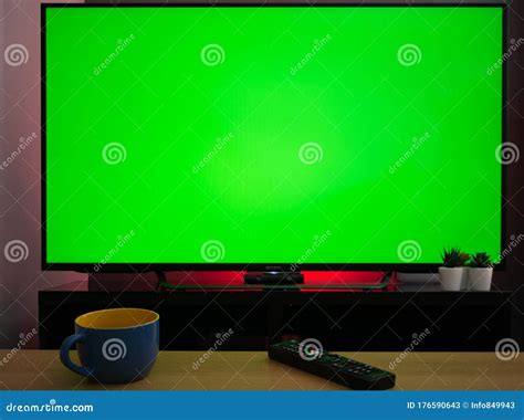 Chroma Key Green Screen Tv Television Screen In Living Room Stock Image