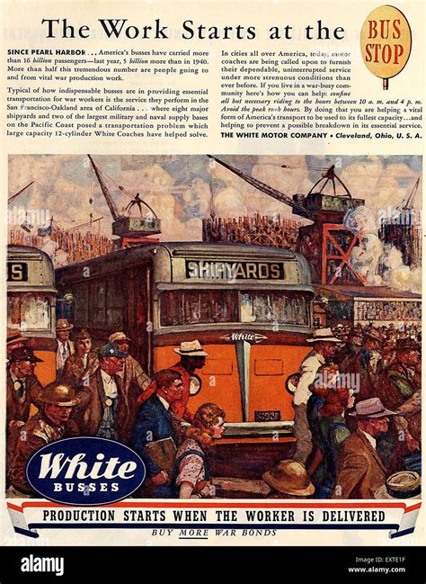 1940s Usa White Buses Magazine Advert Stock Photo Alamy