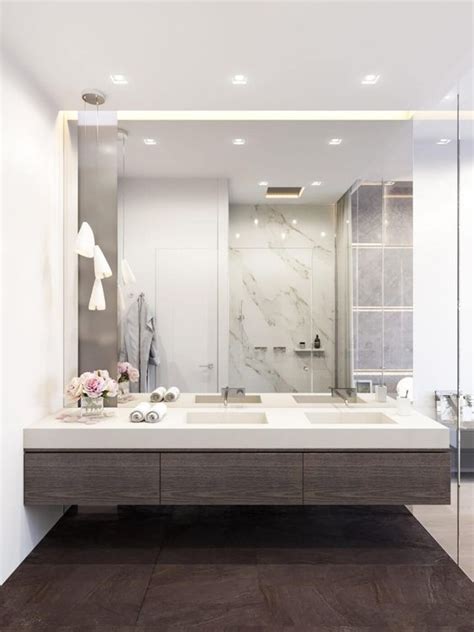 Browse a large selection of modern bathroom mirror designs, including fogless, lighted and framed bathroom mirrors in all shapes and finishes. 30 Cool Ideas To Use Big Mirrors In Your Bathroom - DigsDigs