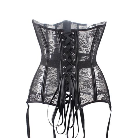 Sexy Corset Lace Up Bustier Black Lace Corselet Steampunk Corset Plastic Bone Corsets And