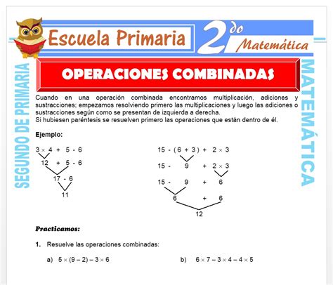 Actividad De Operaci N Combinadas Para Segundo De Primaria