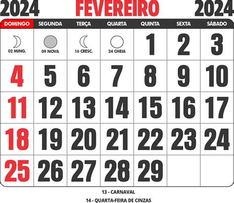 Calendário Fevereiro 2024 Imagem Legal